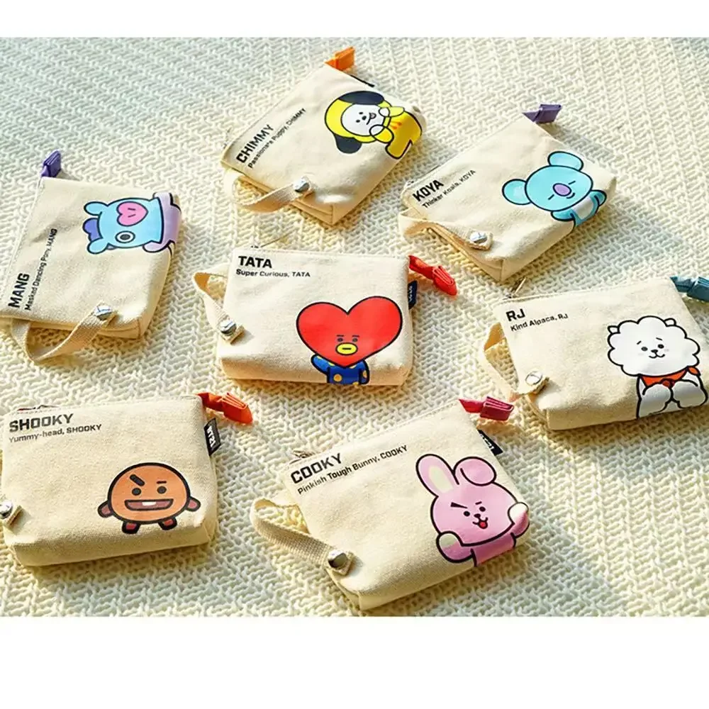 In Stock New BT21фигурки Kawaii Cosmetic Bag Fashion Cartoon Printed Canvas Simple Coin Purse Girls Gift