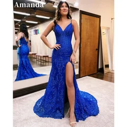 Amanda Sapphire Blue Evening Dress Sexy Spaghetti Strap Fishtail Prom Dress 2023 Glitter Mermaid Party Dress فساتين مناسبة رسمية