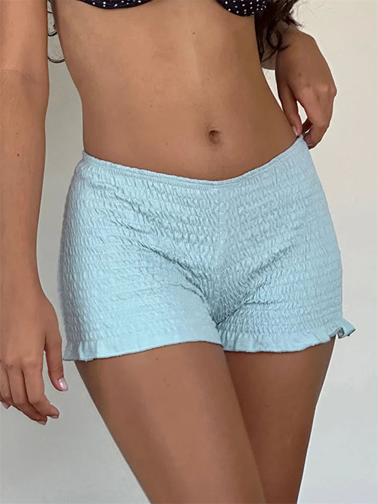 CHlearSTYLE-Short froncé pour femmes, coupe slim, décontracté, taille élastique, couleur unie, à volants, pantalon court pour fête d\'été, nouvelle