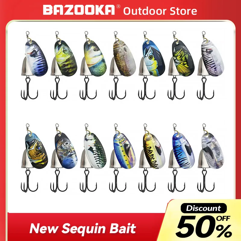 

Bazooka Fishing Lure Pesca Acesssories Sequin Treblehook Spinner Bait Flatfish Wobblers Camping Bass Pike Shore Winter Bait