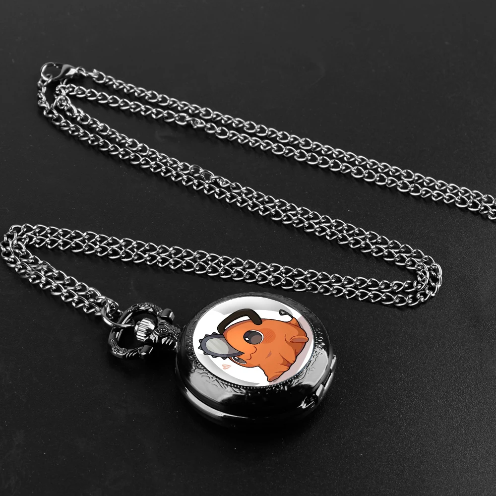 Anime Pochita Cute Design Quartz Pocket Watch Gift Set with Durable Chain and Arabic Numeral Face Timeless Present for Boys