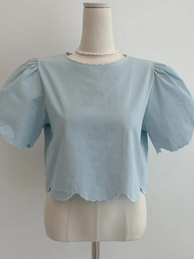 

Sweet Youthful Embroidered Ruffle Hem irt Women's Summer New Sle Vaion Loose Casual ort Sve Top