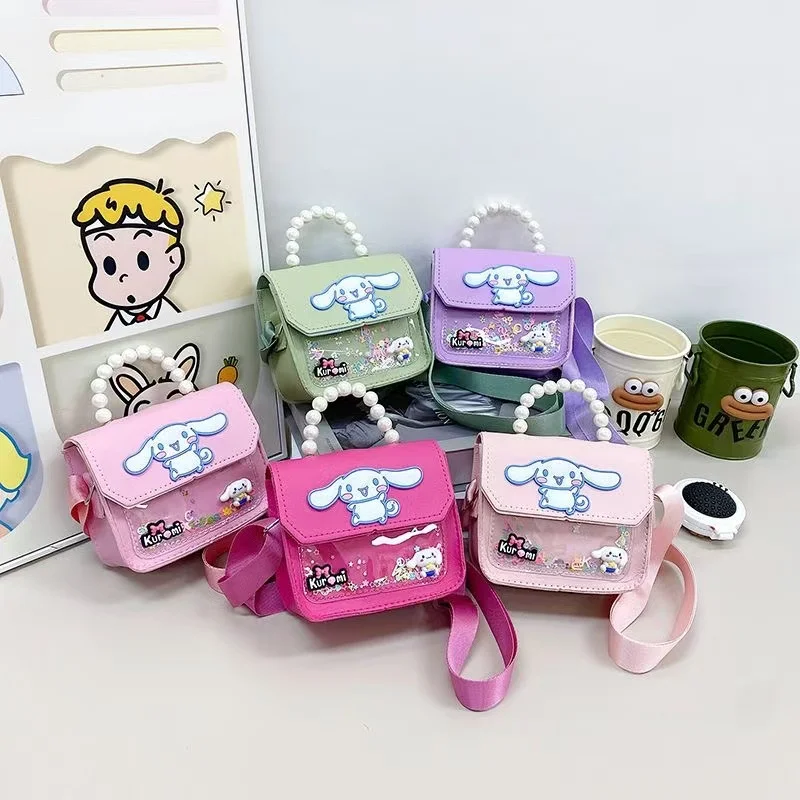 New Children's Fashion Cute Cinnamoroll Cartoon Jelly Handbag, Girls' Baby Pearl Accessories Crossbody Bag