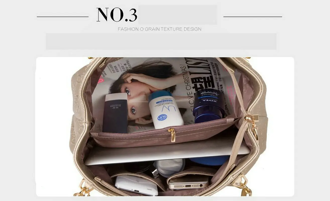 Fashion Women 3-Piece Brand Women Picture Package White Black Gold Blue Real Cowhide Leather Women\'s Bag Luxury Designer Handbag