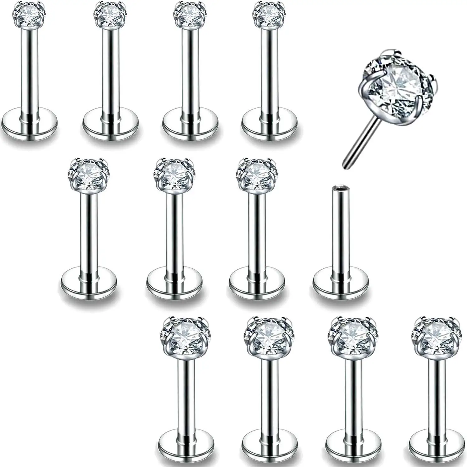 1Pc Stainless Steel Crystal Zircon Ear Studs Earrings For Women/Men 16G/18G Tragus Cartilage Nose Lip Flat Piercing Jewelry