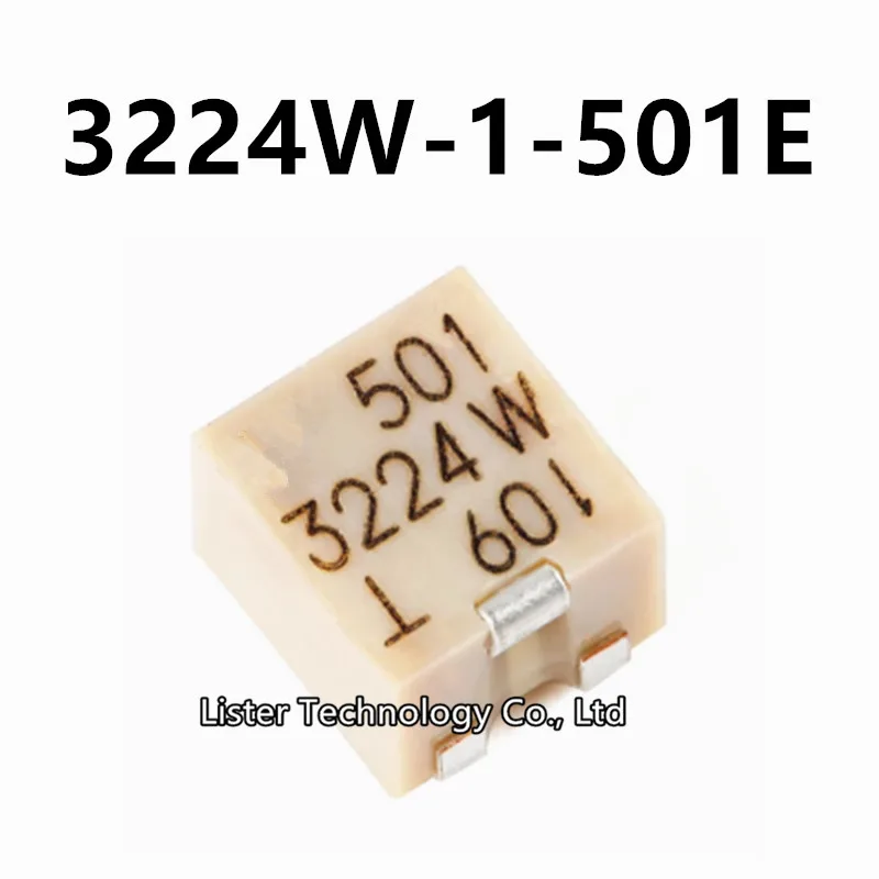 5~50PCS/Lot New 3224W-1-501E SMD-3P 501 3224W 500 Ohm ±10% ±100ppm/℃ multi-turn precision adjustable resistance top adjustment