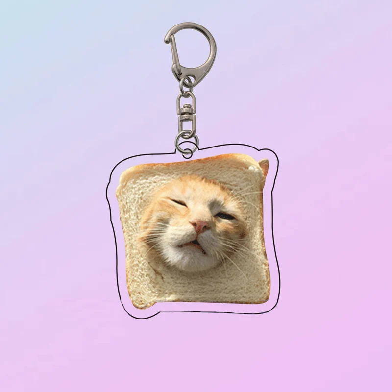 Ins Cute Toast Cat Key Holder Airpods Kawaii Backpack Handbag Zipper Decorative Pendant Funny Kitten Car Keychain Toy Acrylic