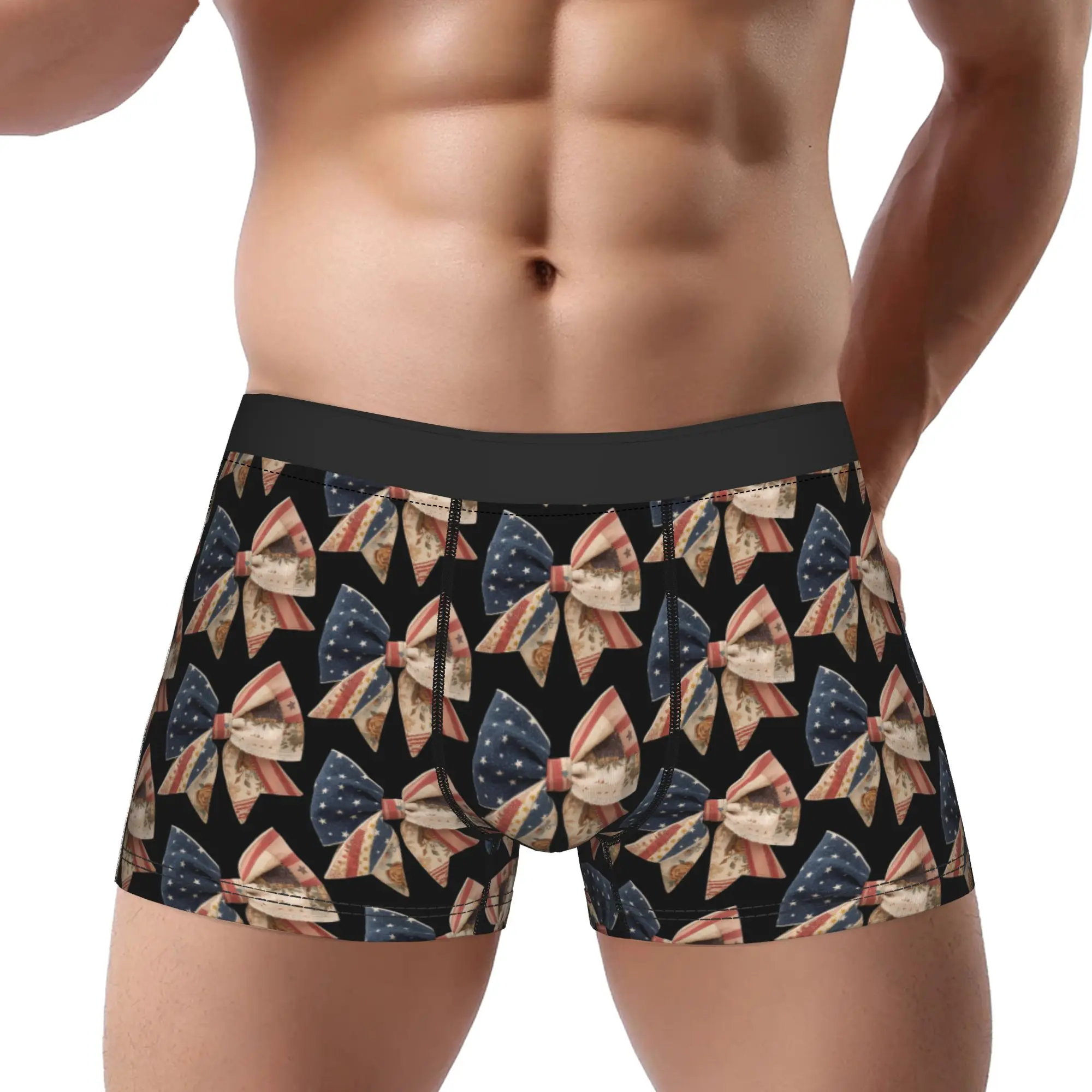 Coquette Bow Americana Flag Memorial Day Underpants Homme Panties Male Underwear Comfortable Shorts Boxer Briefs