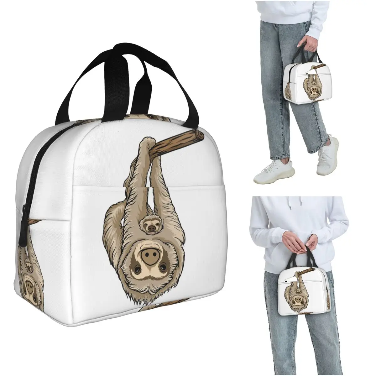 Sloth Mom With Baby Sloth On Branch Insulated Lunch Bag for Women Kids Portable Food Boxes Thermal Lunch Box Tote