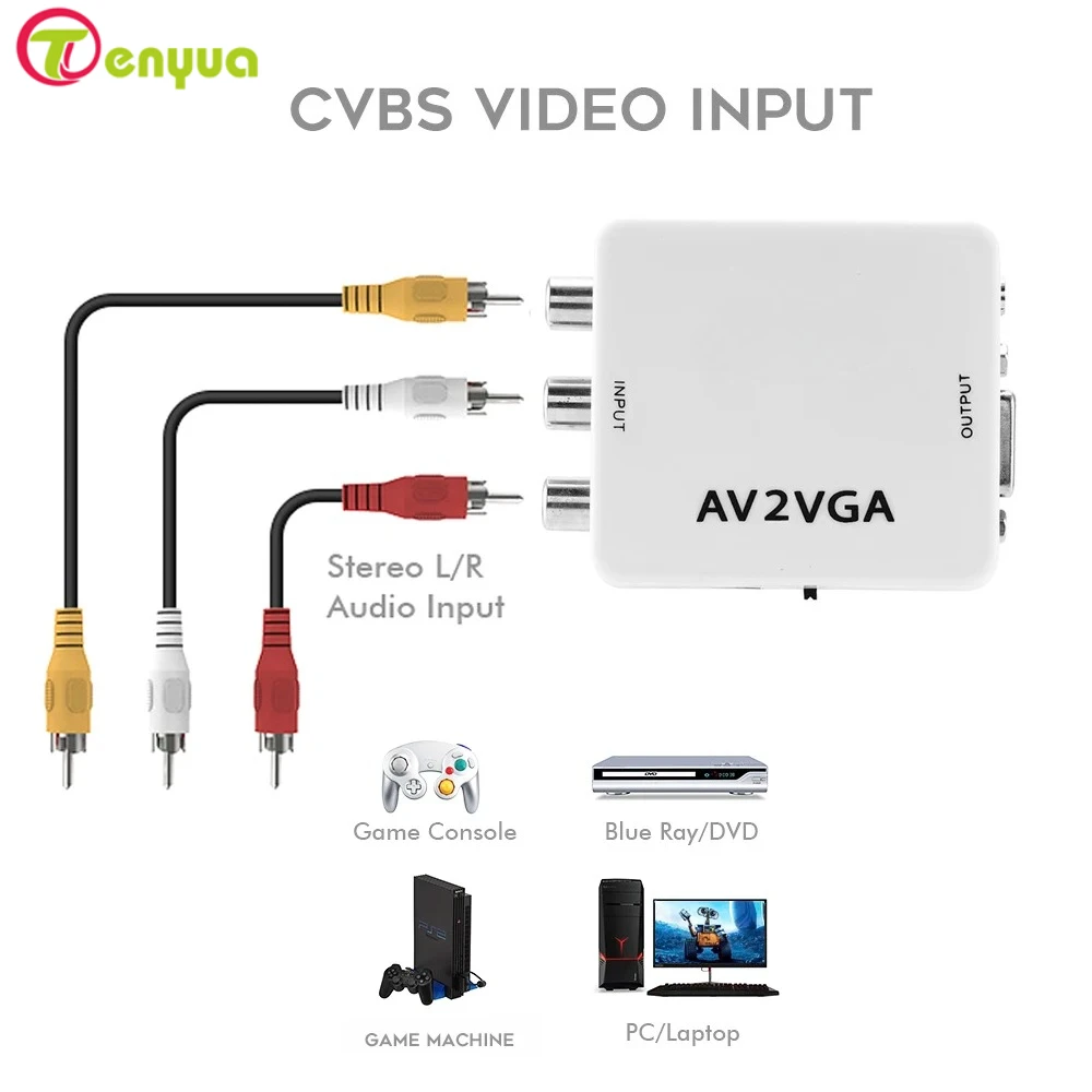 VGA to RCA AV to VGA Converter RCA Adapter with 3.5mm Audio Cable for TV Box PC 1080P CVBS To VGA Converter