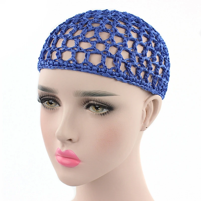 Womens Mesh Hair Net Crochet Cap Solid Color Snood Sleeping Night Cover Turban