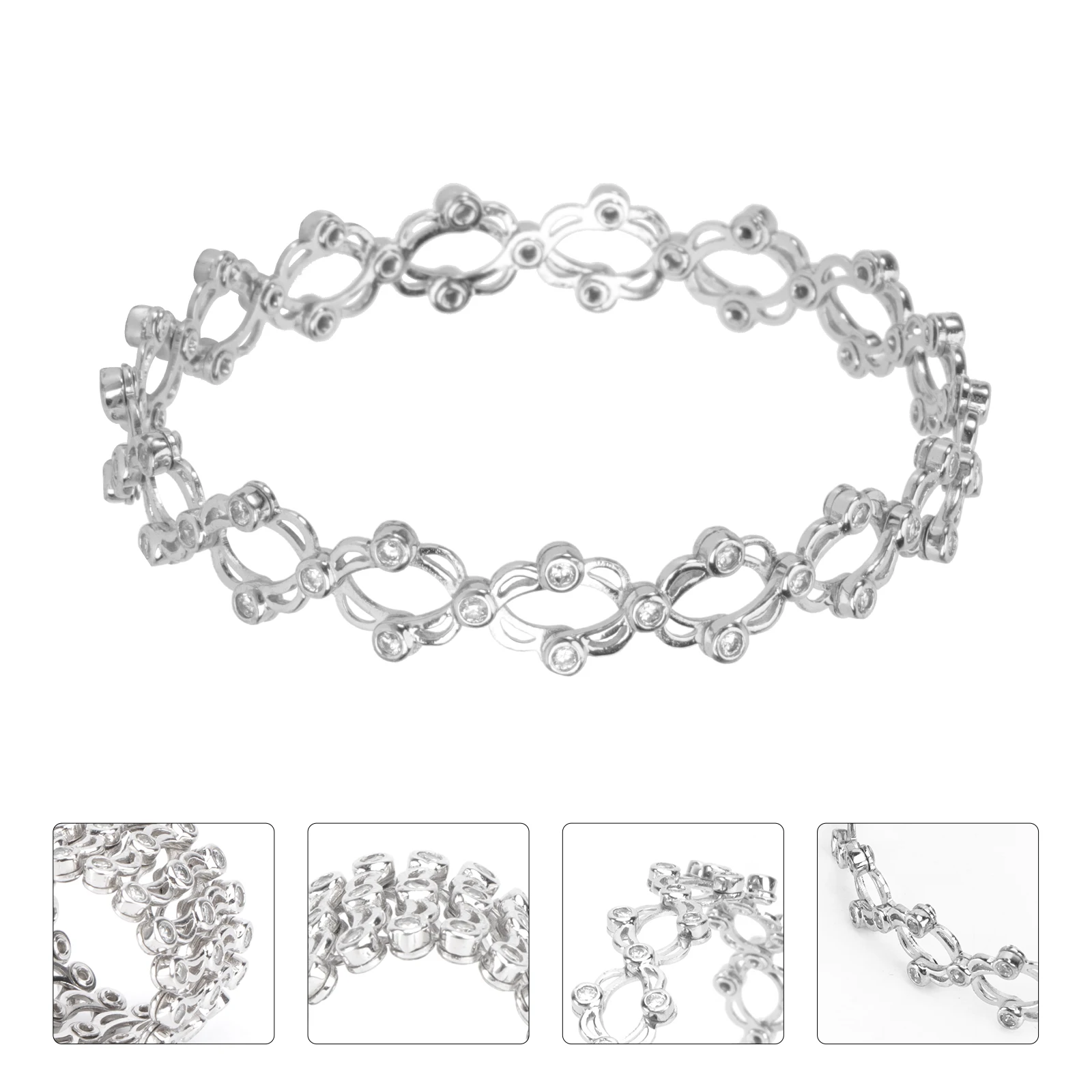 

1Pcs Stylish Transformable Ring to Bracelet Stretchable Silver Tone Rhinestone Hand Jewelry for Women Party Wear Daily Fashion
