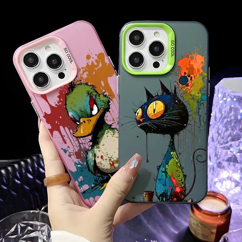 

Anger Rabbit Duck Phone Case For IPhone 16 15 14 13 12 11 Pro Max Pink Green Matte Laser Metallic Aurora Funda