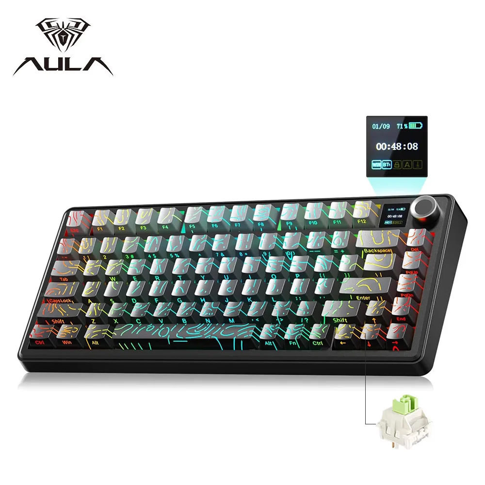Aula F75 MAX ワイヤレスメカニカルキーボード TFTスクリーンとノブ
