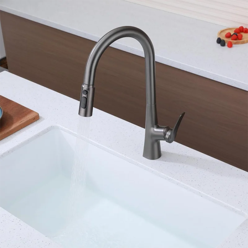 Nowy szary garnek do naczyń z kranem kuchennym z kranem ciepłym i zimnym