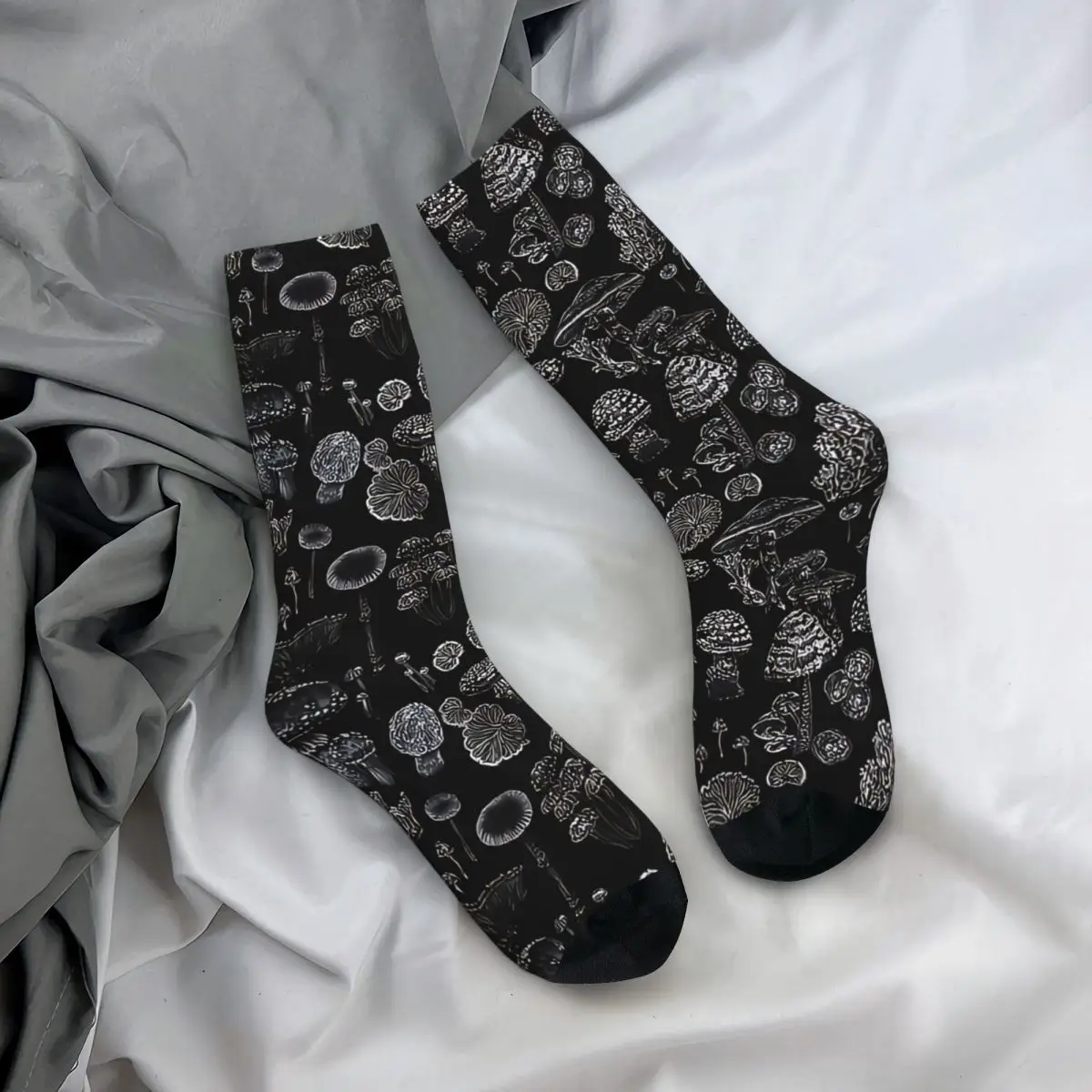 Happy Men's Socks Mycology In Black Retro Mushroom Harajuku Crazy Crew Sock Gift Pattern Printed