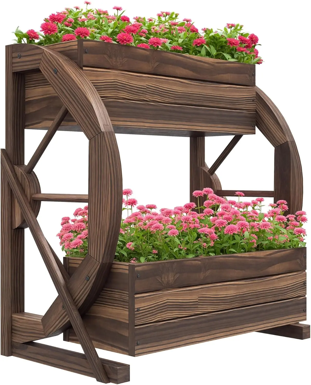 

2-Tier Raised Garden Bed, Wooden Wagon Planter Boxes with Drainage Holes, for Vegetables Flowers Herbs, 22" x 13" x 22"
