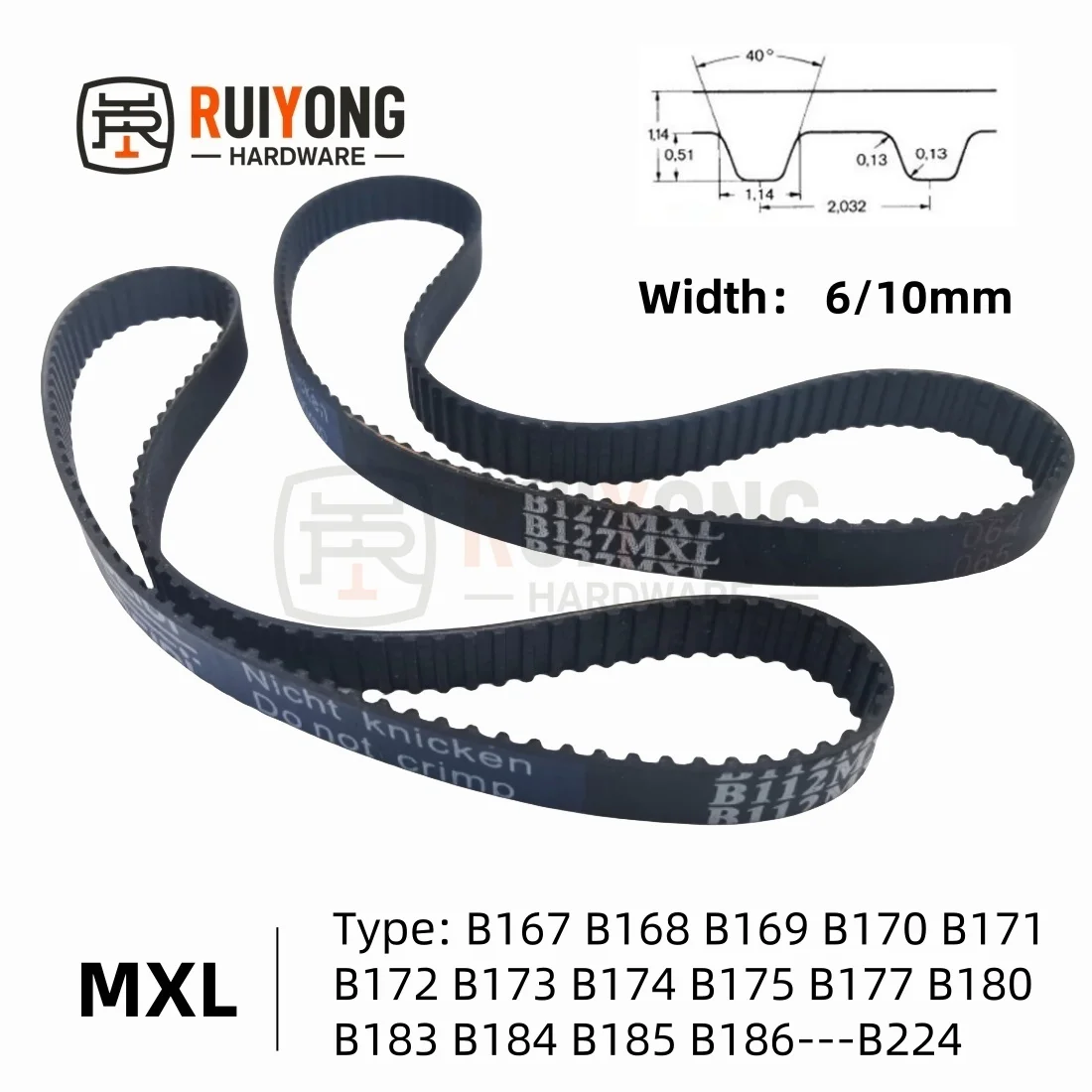 

MXL Timing Belt Pitch 2.032mm Width 6/10mm Type B167 B168 B169 B170 B171 B172 B173 B174 B175 B177 B180 B183 B184 B185 B186--B224