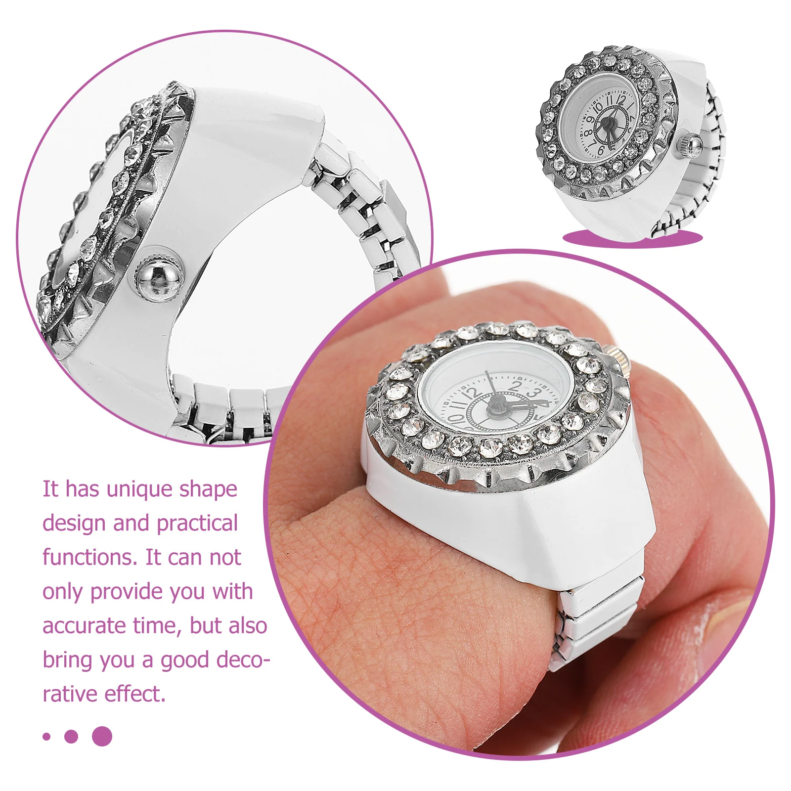 

1 Piece Diamond Inlaid Ring Watch for Women Fashion Zinc Alloy Decorative Finger Timepiece Jewelry Gift Trendy Accessory