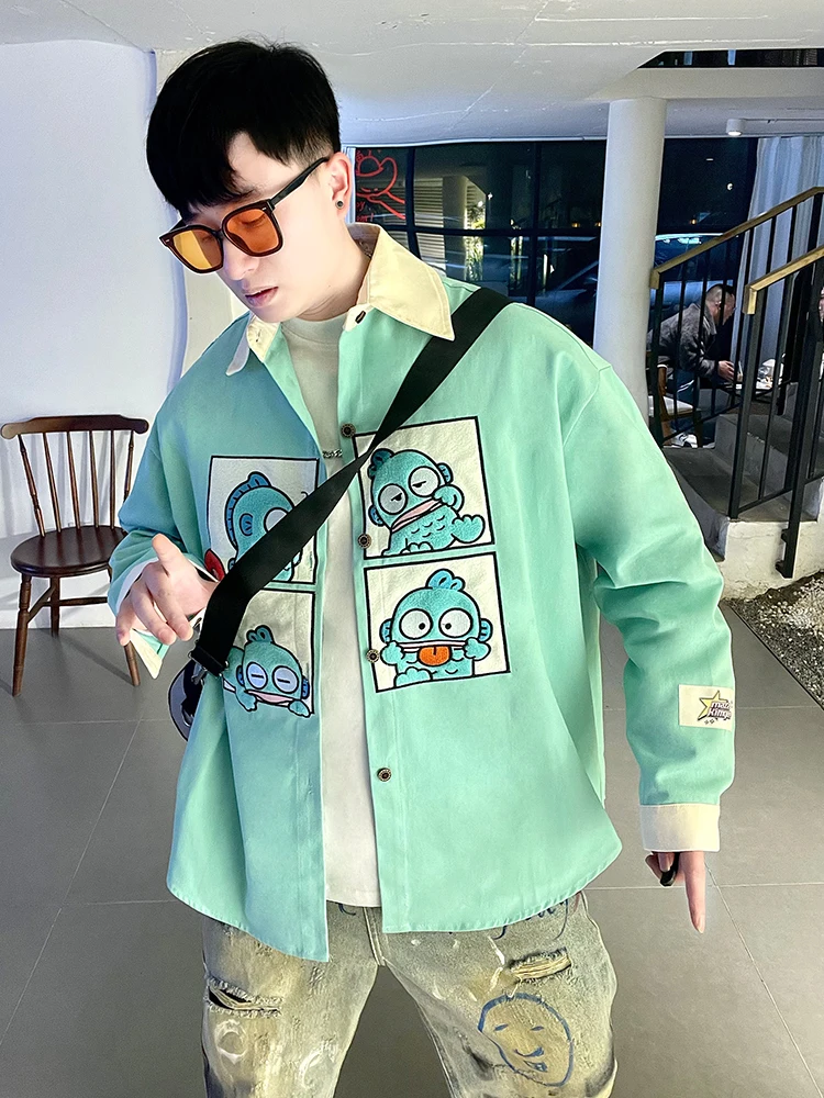 

Retro Cartoon Jester Fi Embroidered Long Sve Casual irt Loose Fit Men's Women's Spring Cotton No Ironing Required