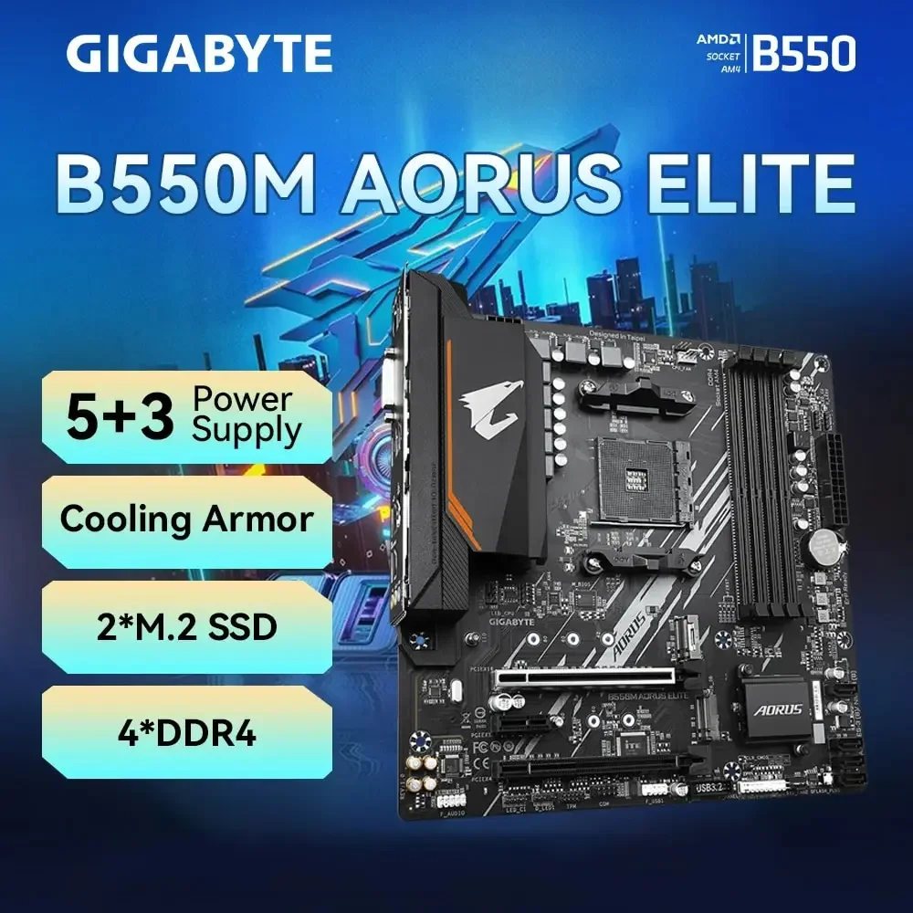 GIGABYTE B550M AORUS ELITE Motherboard AMD AM4 For Ryzen 3/4/5 Series CPU 4*DDR4, PCI-E 4.0 X16 ,4XSATA3.0 ,2xM.2,