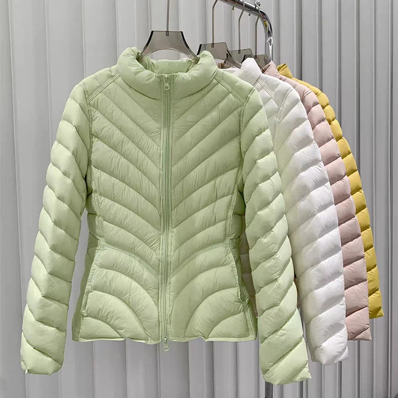 Winter Lightweight Pork Rib Slim Down Jacket Women White Duck Down Waterproof Outwears Female Warm Double Zipper Down Jacket