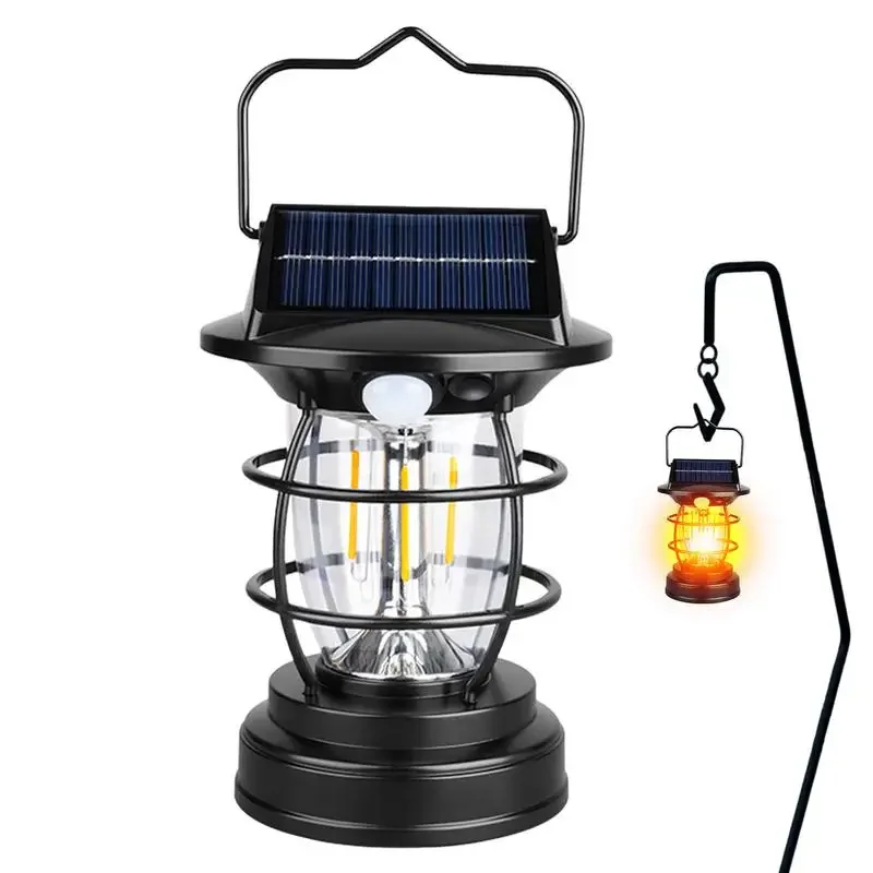 Solar Camping Lantern Outdoor Camping Tent Lantern Portable Lantern Gift Retro Rechargeable Camp Automatic Light Sensor