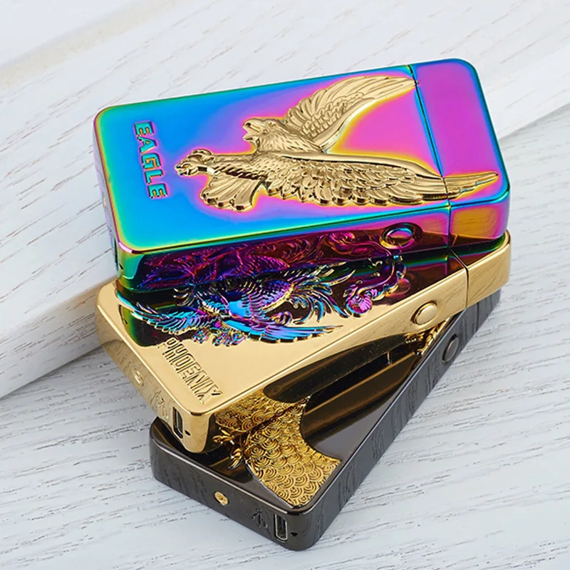 2023 New Dragon And Tiger Embossed Cross Arc USB Rechargeable Lighter Outdoor Windproof Portable Cigarette Accessorie Men\'s Gift