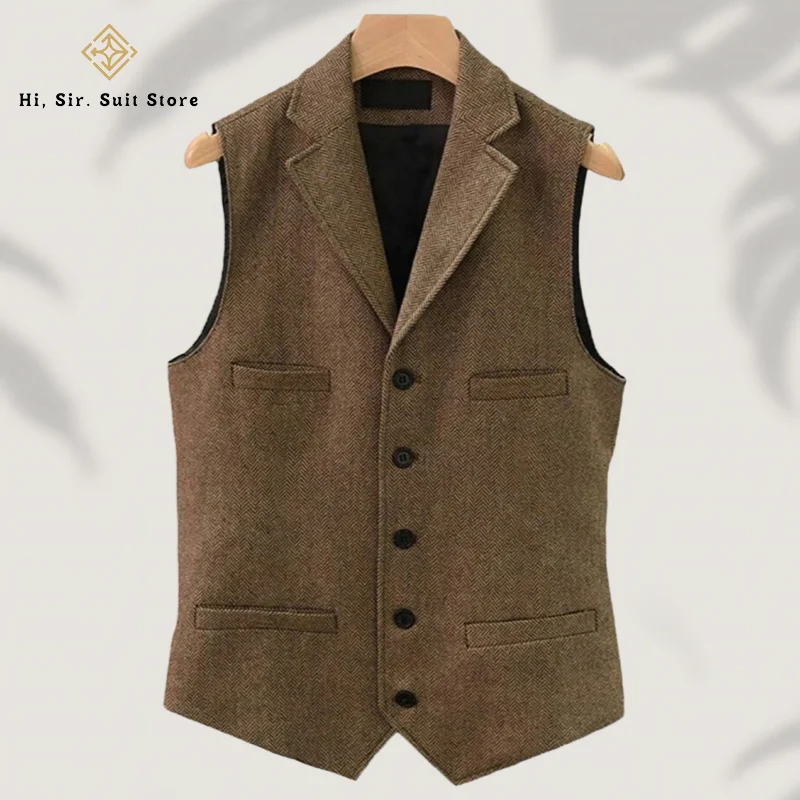 メンズヴィンテージベストウールツイードカジュアルブリティッシュスタイルビジネススーツベスト冬ベストヘリンボーン柄エレガントジレ男性