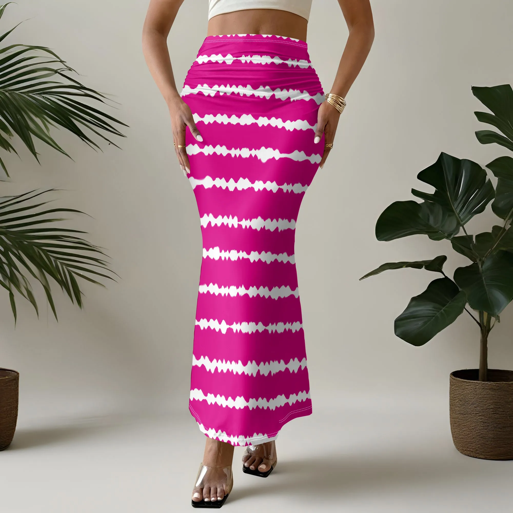 Pink Striped, Tie Dye Skirt Women, Mermaid Maxi Skirt, Boho Beachwear, Summer Holiday Outfit, S-2XL