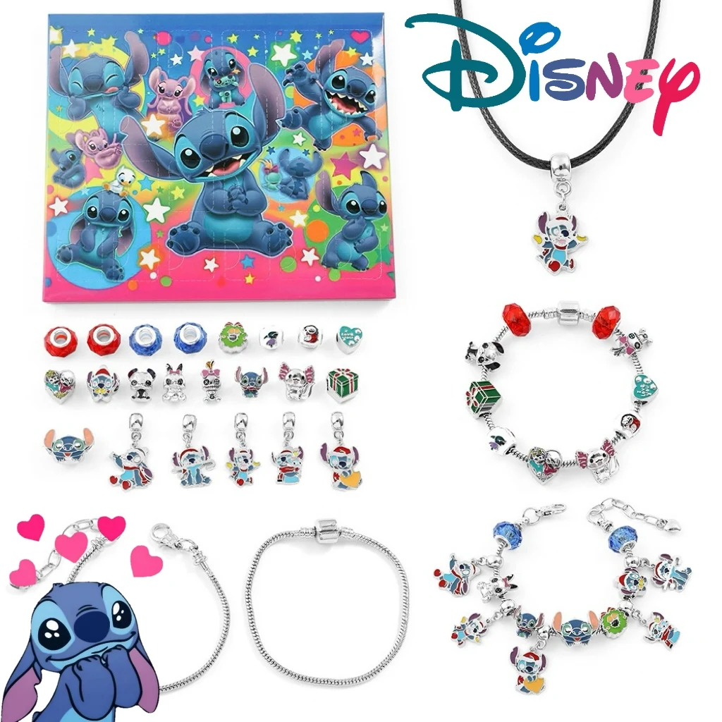 2024 Disney Stitch 24 Days Xmas DIY Jewelry Blind Box Lilo&Stitch Christmas Advent Calendar Blind Box Making Kit Gift Toys