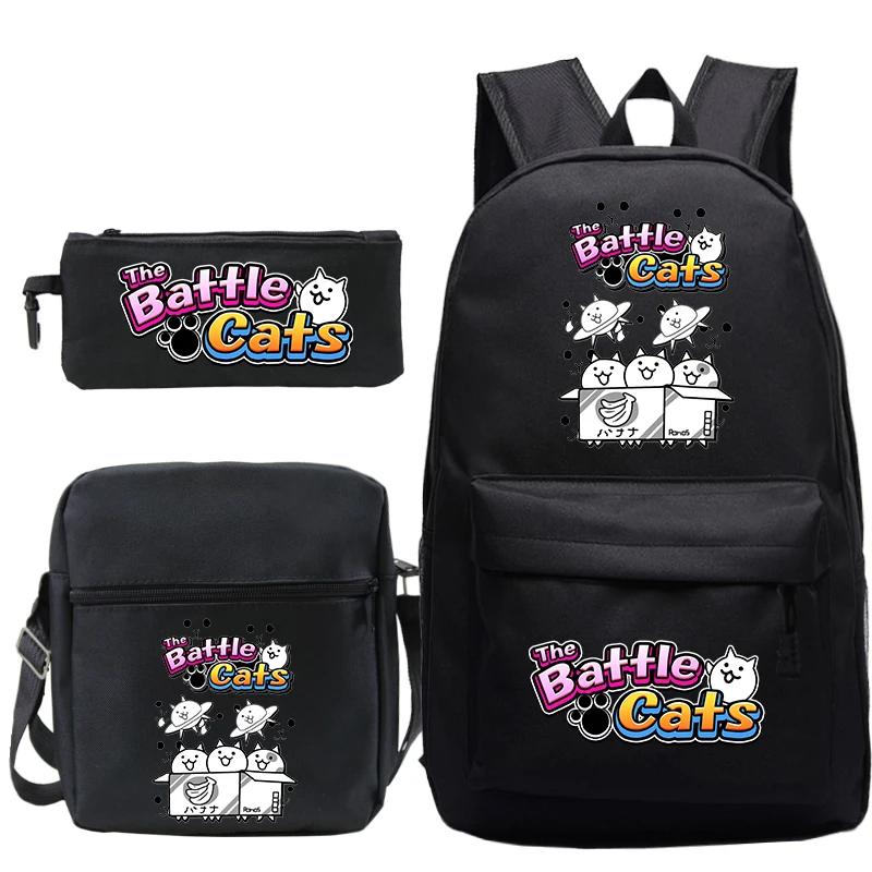 Cartoon Game The Battle Cats Backpack 3pcs Set Lightweight Schoolbag for Boys Girls Travel Bag Student Daily Casual Backpacks