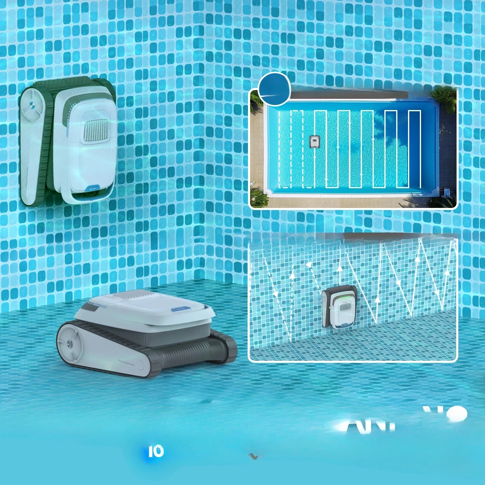 Pool Vacuum Cleaner Battery Wireless, Pool Robot Floor and Wall, Waterline, Intelligent Navigation,