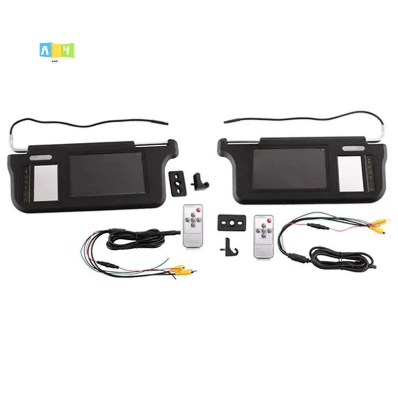 A04E-1 Set 7Inch Black Car Sun Visor Rear View Mirror Screen LCD Monitor 2 Channel Video