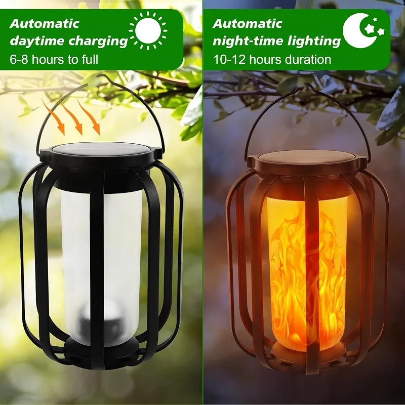 Creative Solar Lantern Outdoor Hanging Light Waterproof Flame Lamp Courtyard Garden Decoration Atmosphere Lighting Fixture