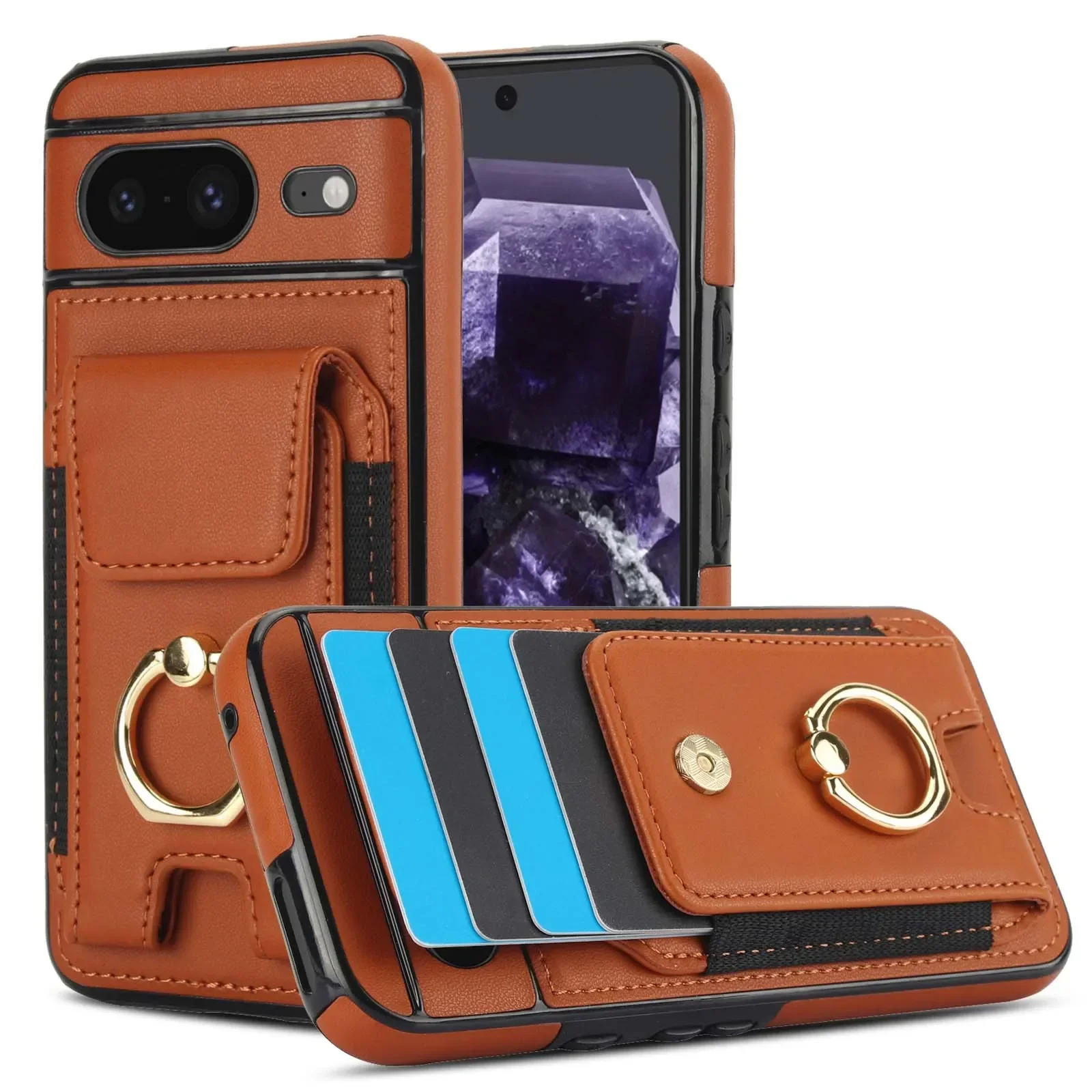 For Google Pixel 9 Pro XL Case Shockproof Wristband Ring Bracket Cover for Google Pixel 8 Pro 8A Wallet Leather Protective Case