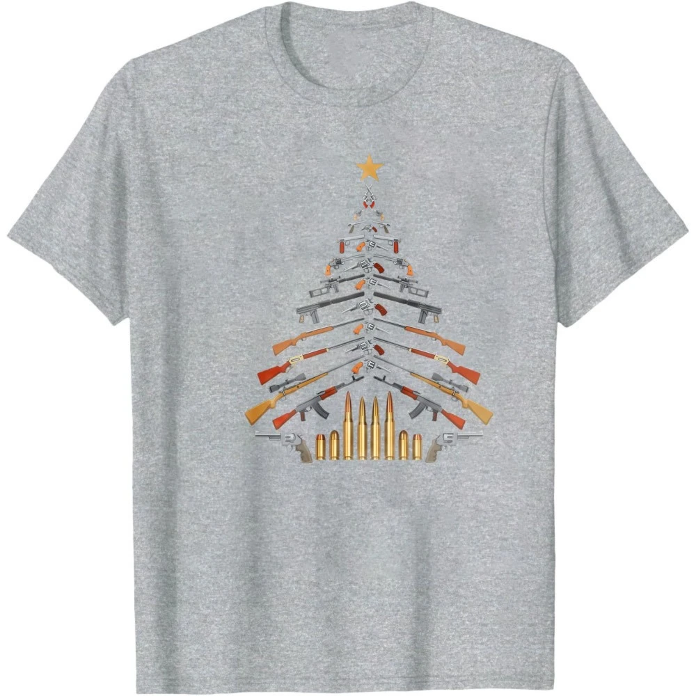 Gun Lovers Gift Tshirt Military Veteran Holiday Guns Christmas Tree T-Shirt Men Crewneck Cotton Short Sleeve Creative Streetwear