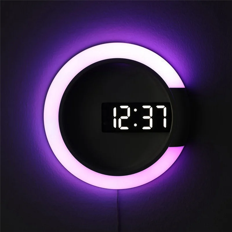 LED Digital Wall Clock Digital Display Temperature 7 Colors 3D Bedroom Living Room Decoration Digital Mirror Alarm Clock