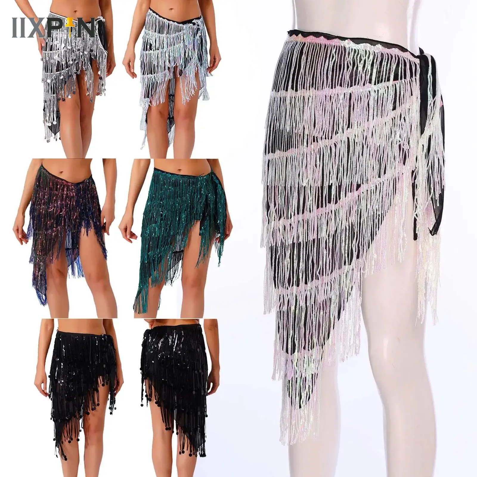

Triangle Sequins Bellydance Skirt Belly Dance Long Tassel Hip Scarf Festival Outfits Women Dance Wear Accessories Dancing Belt