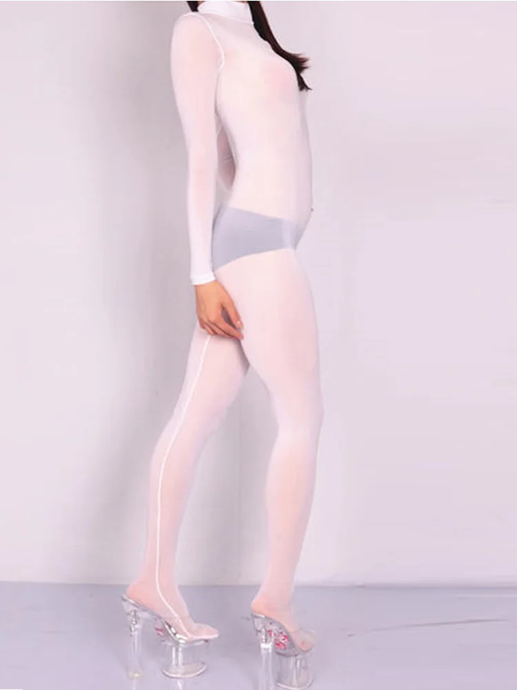 Ice Silk Transparent Bodystocking Women's Erotic Lingerie One Piece Zip Open Crotch Bodysuit Yoga Zentai Casual Sport Jumpsuits