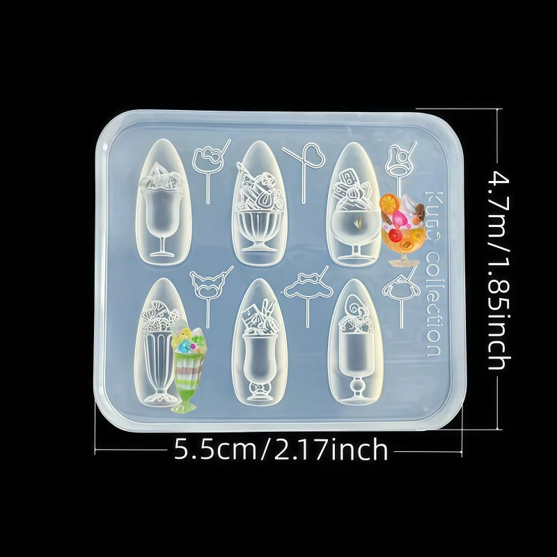 Summer Fruit Juice Drink Cup DIY 3D Nail Mold with Straw Silicone Mold for Nail Art Sand Ice Design One Piece - view 6