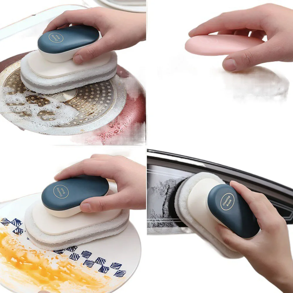 New multifunctional sponge cleaning desktop brush with handle, kitchen and bathroom cleaning brush, cloth, dishwashing brush