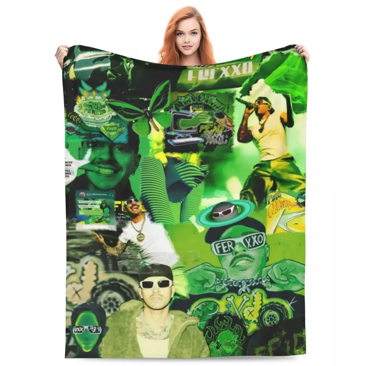 F-Feid Ferxxos Blanket Singer Green Travel Flannel Throw Blanket Super Soft Couch Chair Sofa Bed Design Bedspread Gift