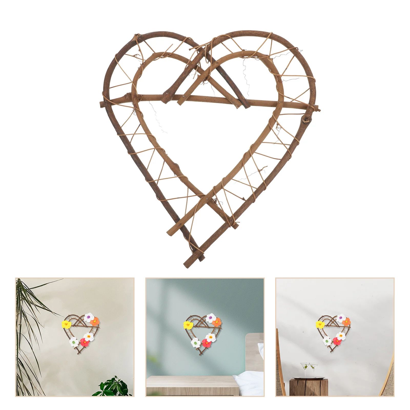 

2Pcs Double Heart Shaped Rattan Wreath Natural Branch Wall Hanging DIY Garland Wedding Party Decor Rattan Vine