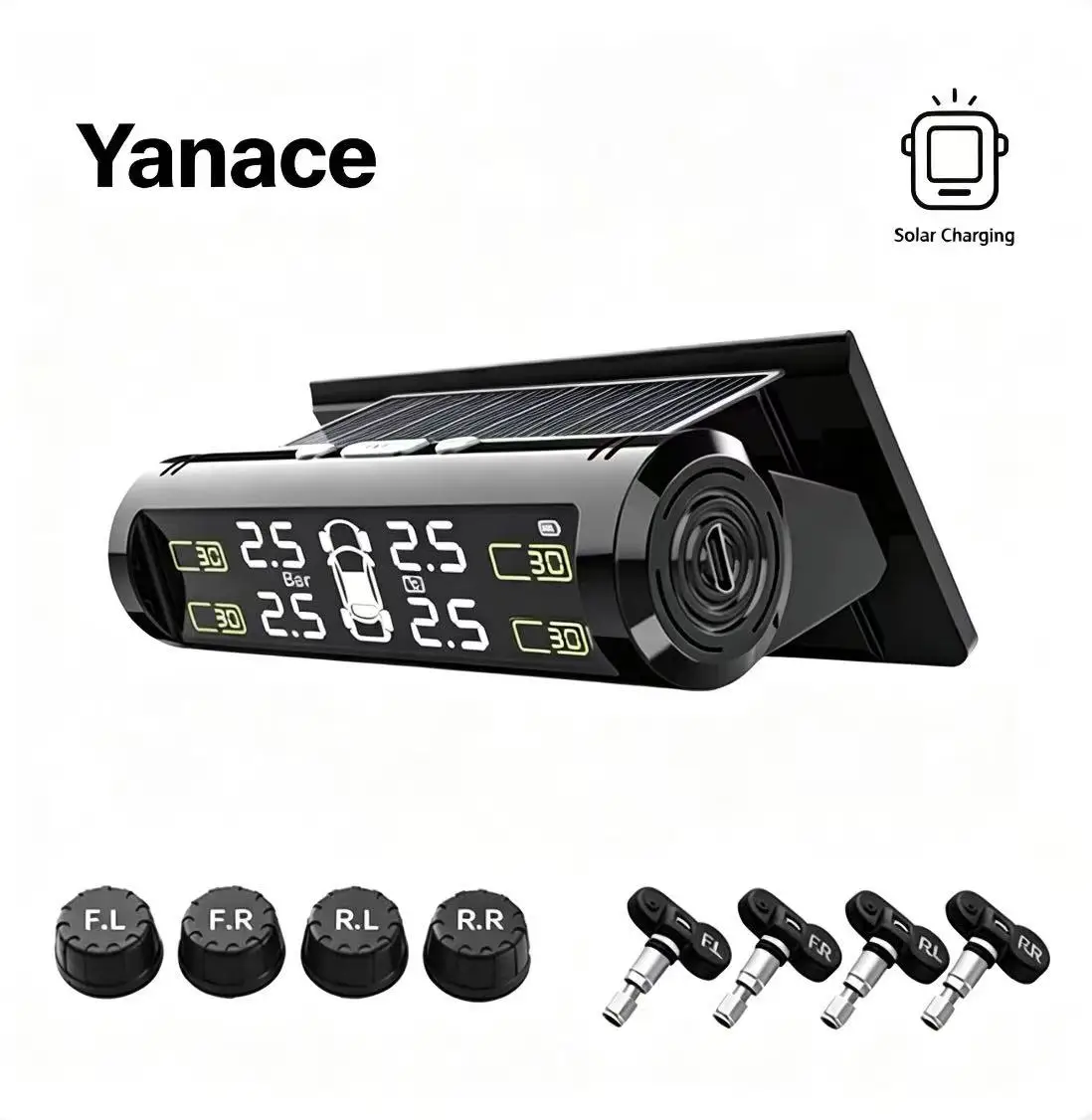 Solar TPMS Tire Pressure Monitoring System 4 Sensors Real‑Time Car Tire Pressure & Temperature Alarm for Vehicle Safety