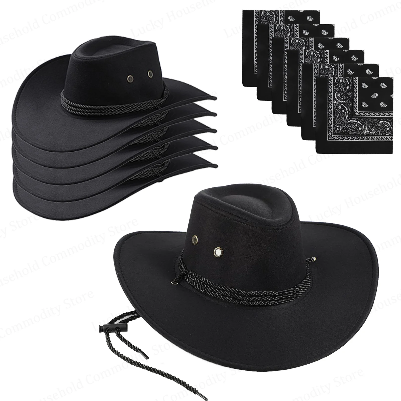 6-48 SETS Western Cowboy Hoed Cowboy Party Hoeden Cowgirl Hoed Bulk met Bandana's voor Volwassen Vrouwen Mannen Cosplay Kostuum Party Favoren
