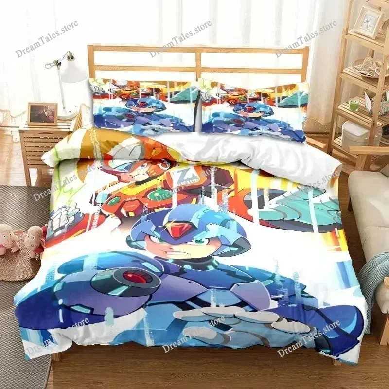 Game Cartoon Rockman Megaman Bedding Set Luxury Duvet Cover Bedroom Single Double King Size Duvet Cover and Pillowcase Boys Gift
