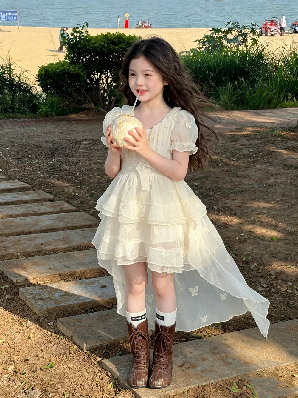 princess-dress-for-girls-beautiful-tailed-skirt-summer-marvelous-fluffy-cotton-soft-short-sleeve-mid-high-waist-pat