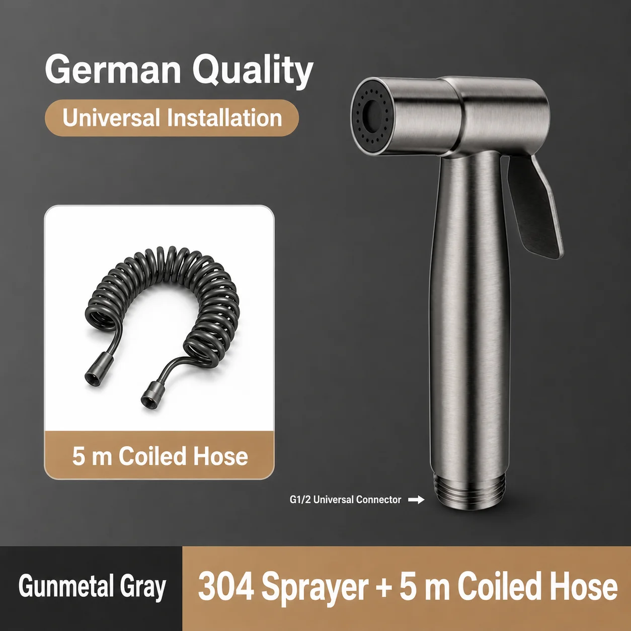 304 Roestvrij Staal Bidet Sproeier Hoge Druk Handheld Toilet Shattaf Jet Spuitpistool Voor Badkamer Schoonmaken Huisdier Wassen G1/2 Kraan