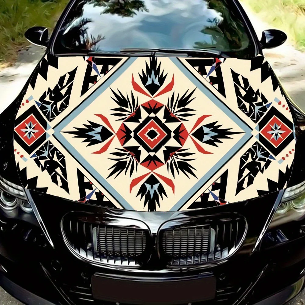 

Indian style geometric patterns Car Hood Vinyl Wraps Sticker, Car Engine Decal, Waterproof Self-adhesive Car Packaging Cover, Un